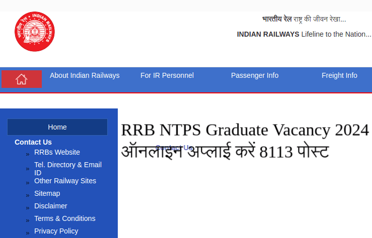 RRB NTPS Graduate Job Vacancy 2024