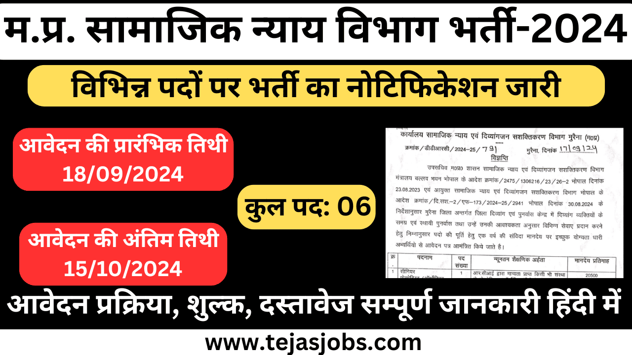 Office of Social Justice and Disabled Empowerment Department Recruitment-2024 MP