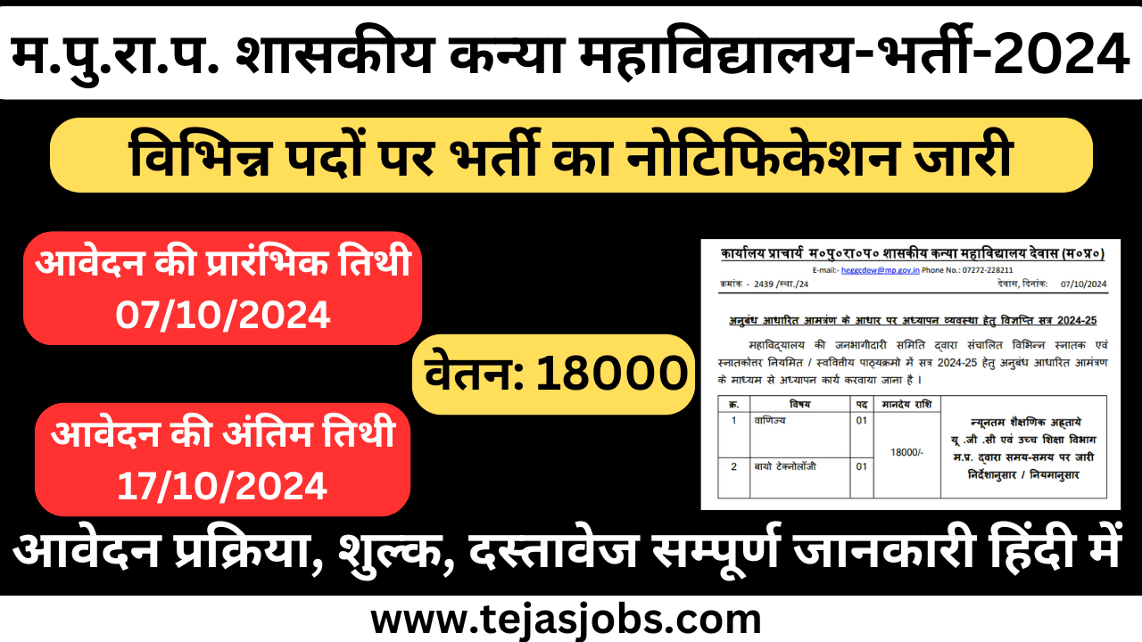 Maharani Pushpmala Raje Paur Govt. Girls Degree College Recruitment-2024 | Guest Teacher