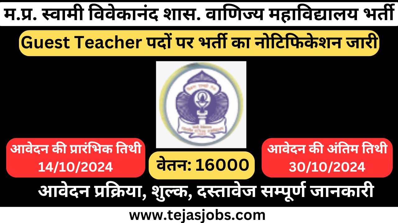 Swami Vivekanand Government Commerce College Recruitment-2024 | Guest Teacher